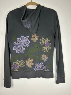 VTG Vertigo 90s Y2K Full Zip Embroidered Floral Dark Gray Hoodie Jacket Size M